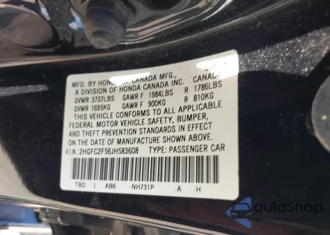 2018 Honda Civic Lx from USA, damaged, VIN 2HGFC2F56JH583608